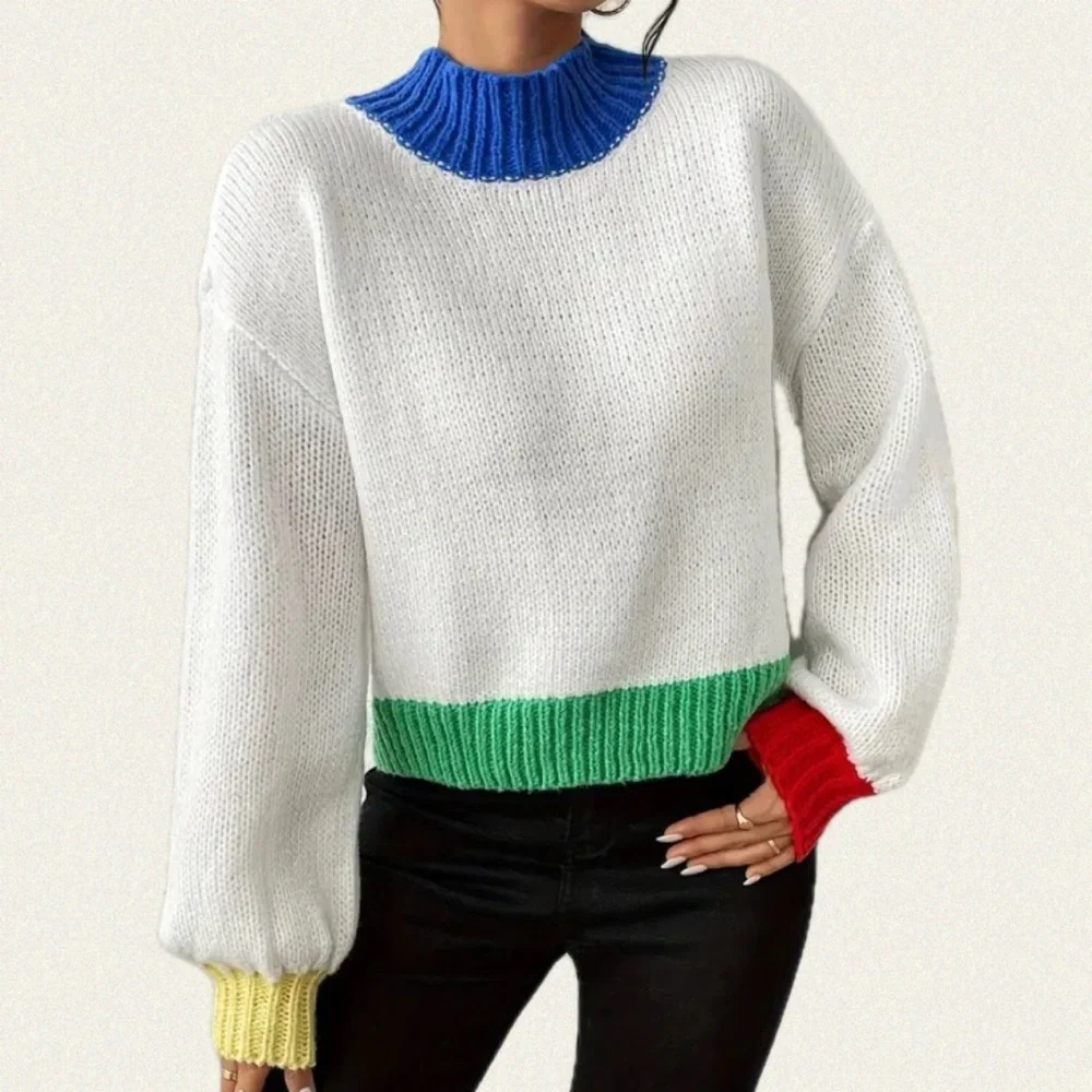 Colorblock High Neck Sweater - Picture 4 of 13